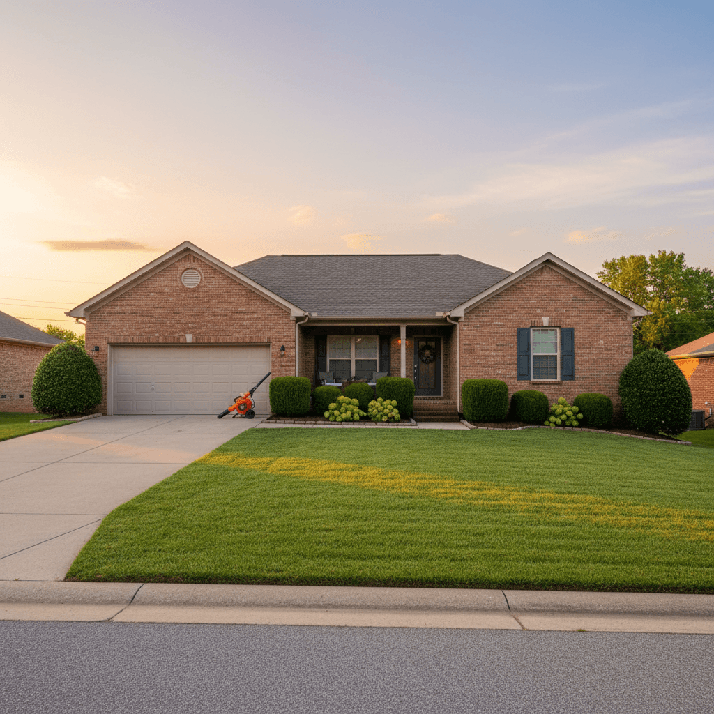 Edged lawn and trimmed shrubs at a rental property
