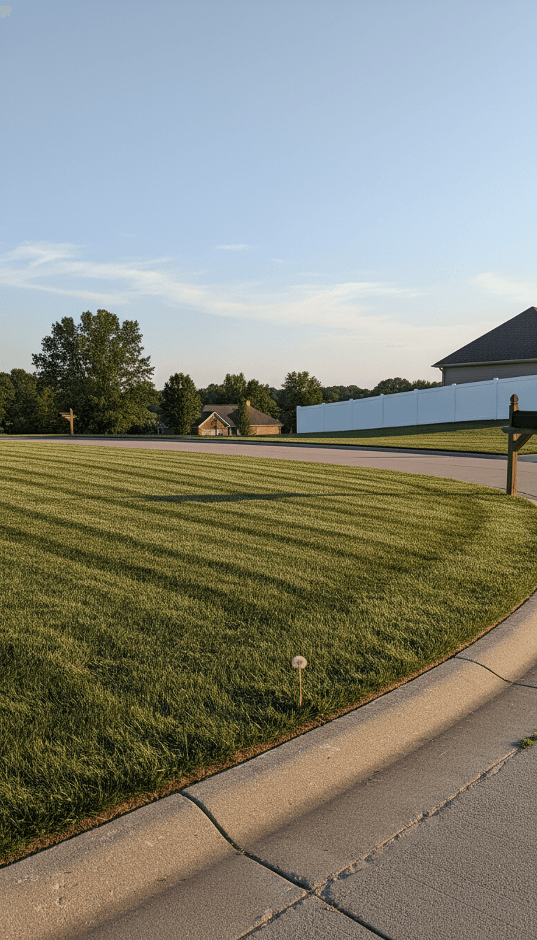 Freshly mowed and trimmed lawn in a Gallatin neighborhood with clean edges and a striped pattern in the grass