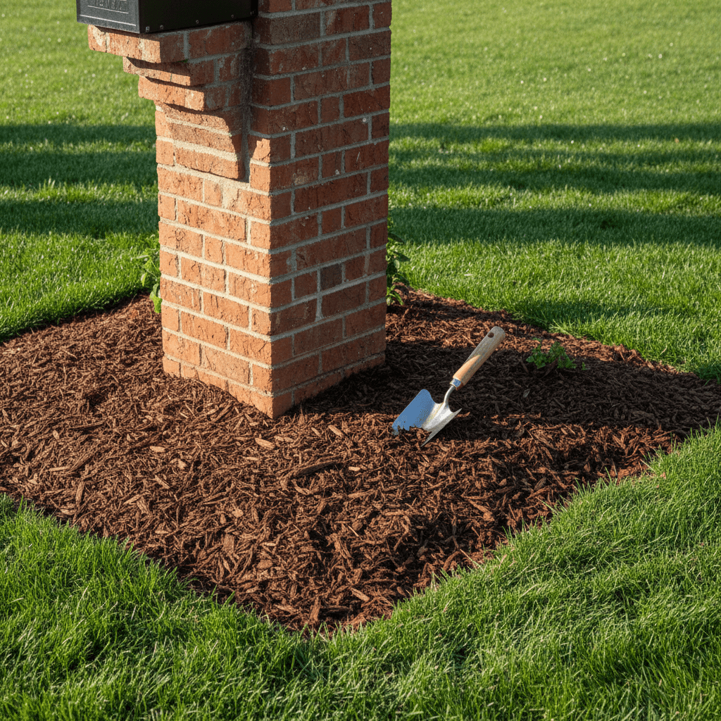 Mulched flower bed in Gallatin with clean edges