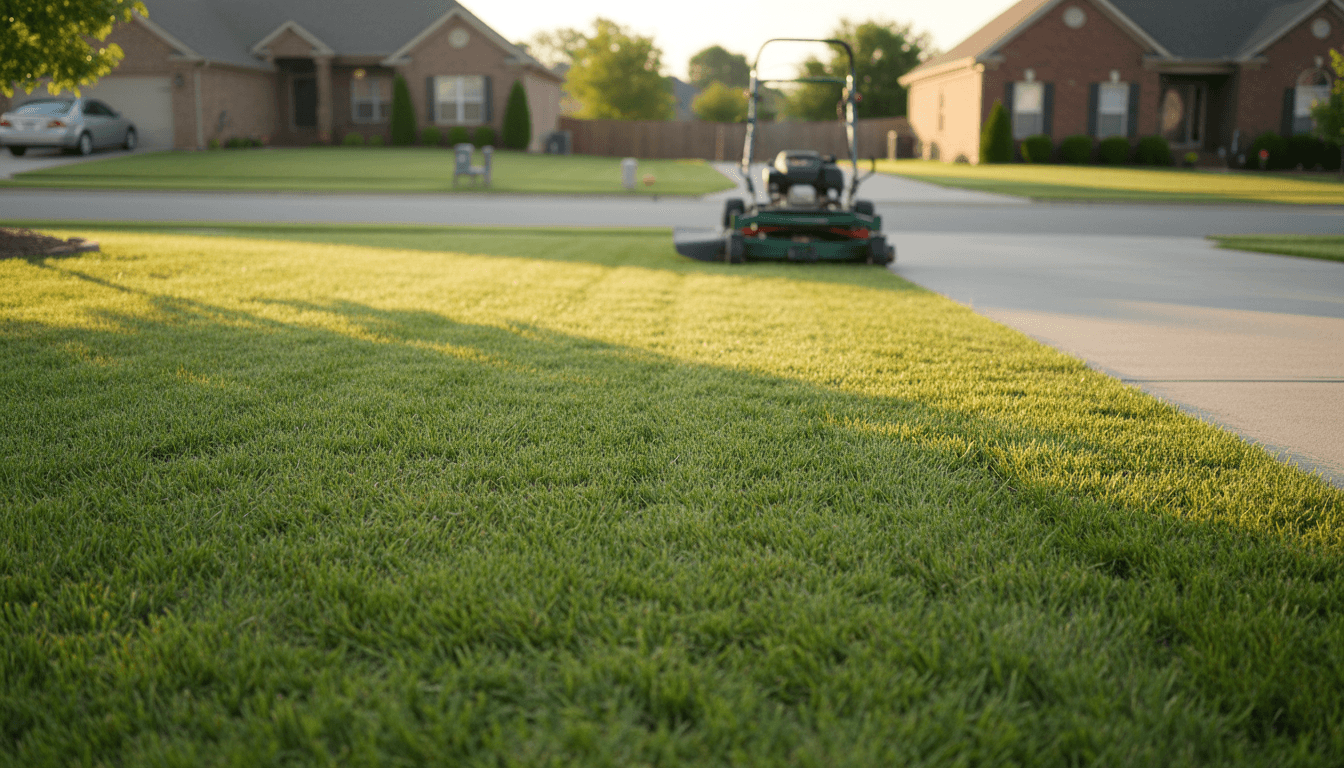 Freshly mowed lawn with clean edges in a Gallatin neighborhood