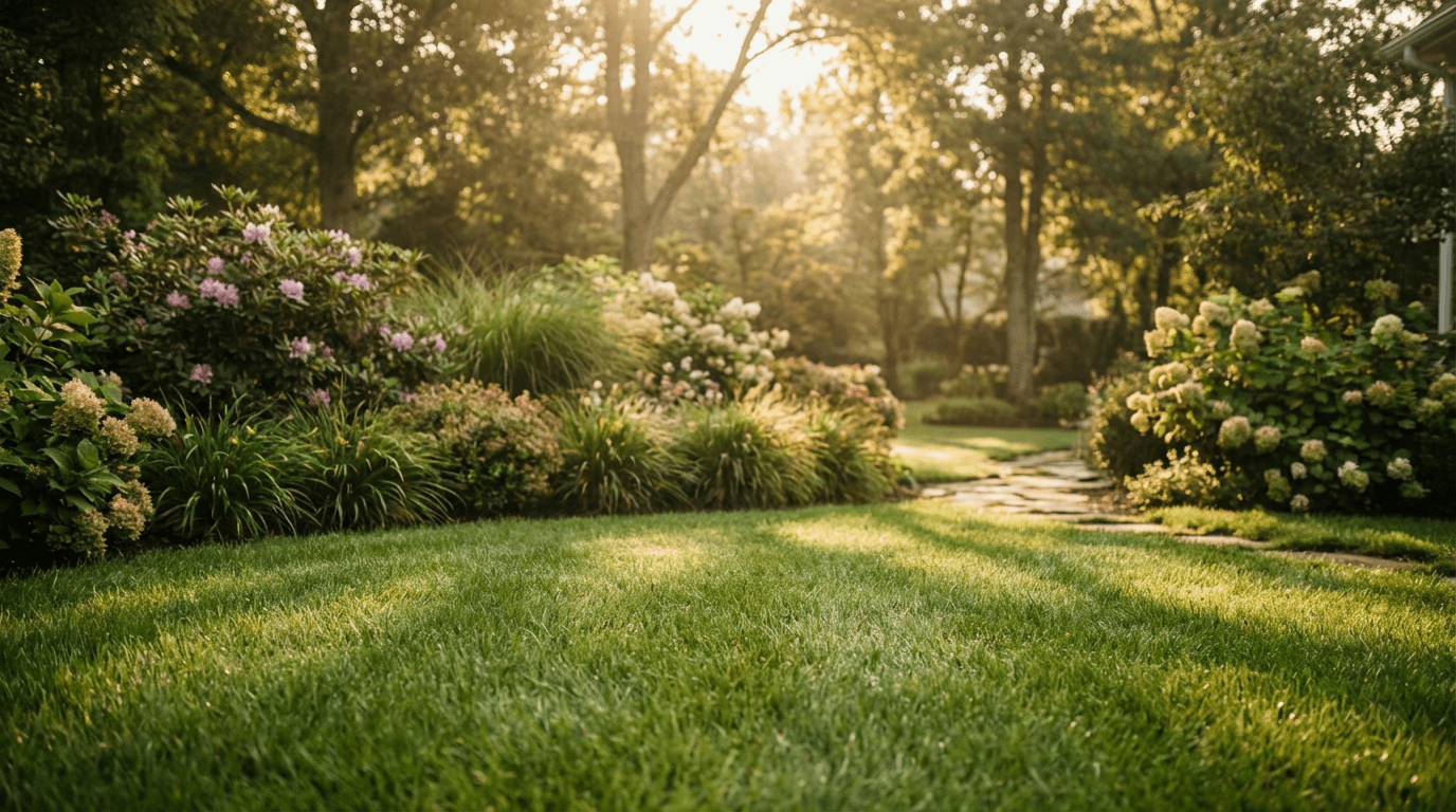 Freshly mowed lawn with clean edges along a driveway in Gallatin