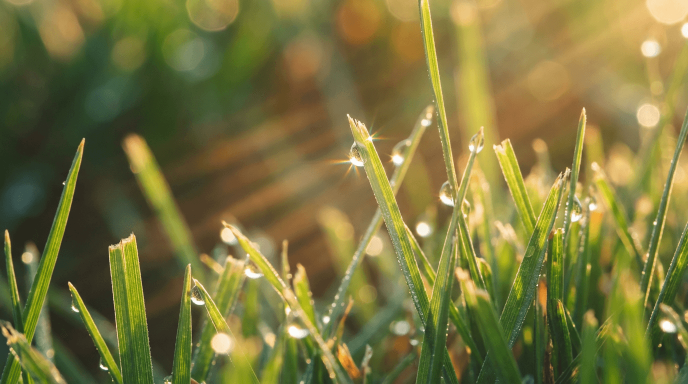 Close-up of fresh cut grass with morning dew